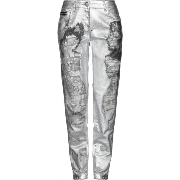 Jeans vita bassa con zip in cotone tinta unita Philipp Plein tinta unita