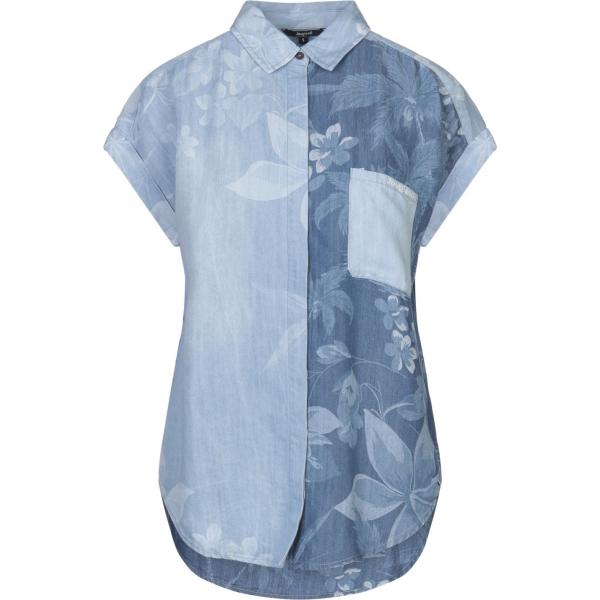 Camicia jeans fantasia floreale collo classico a maniche corte in denim con bottoni Desigual blu a fiori