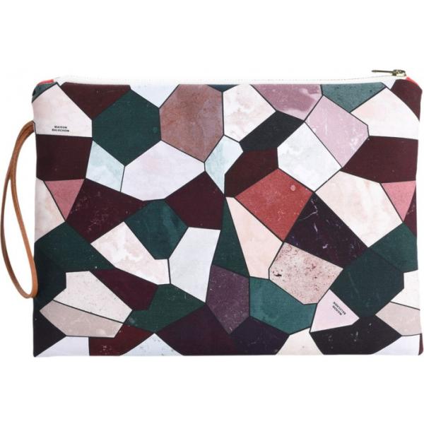 Borsa a mano fantasia geometrica con zip interno foderato Maison Baluchon geometrica