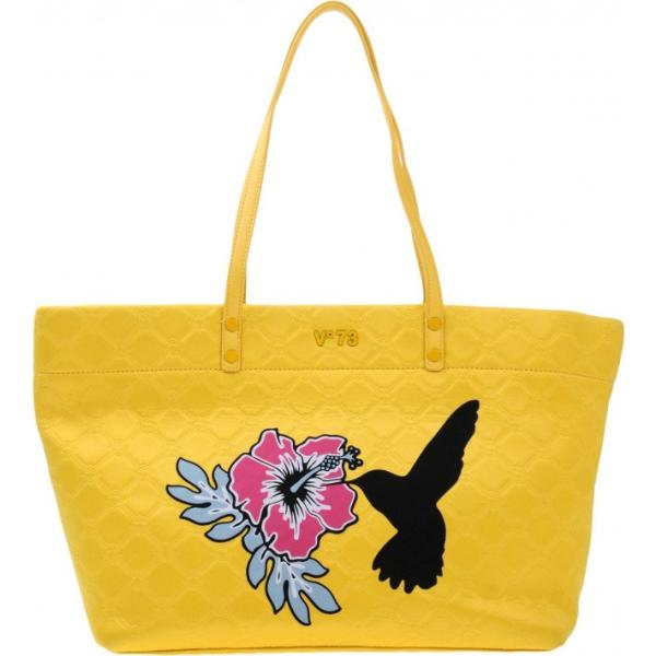 Borsa a mano maxi con stampa e zip interno foderato in pelle sintetica tinta unita V°73 con stampe