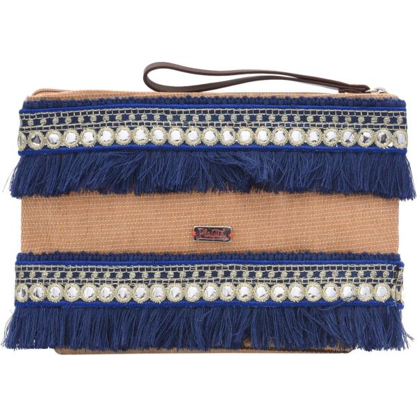 Borsa a mano con frange taglia media con zip interno foderato tinta unita Playita tinta unita