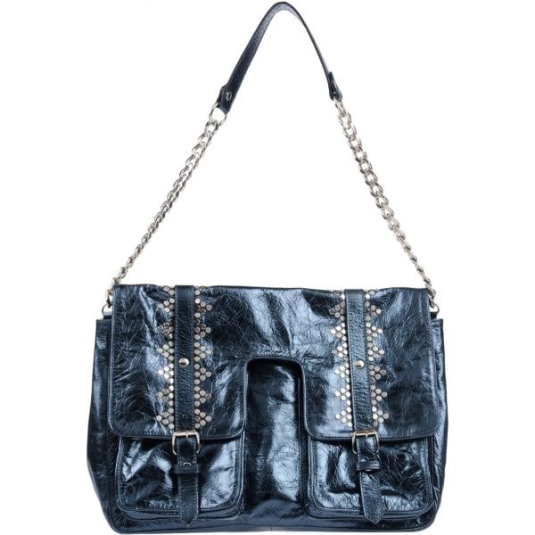 Borsa a spalla messenger effetto laminato taglia media con zip interno foderato tinta unita Nanni tinta unita