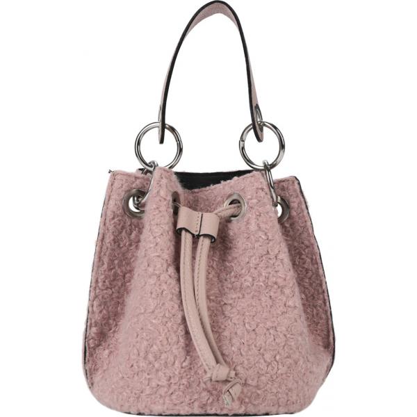 Borsa a mano secchiello con manico effetto martellato taglia media con coulisse in bouclè tinta unita George J. Love tinta unita