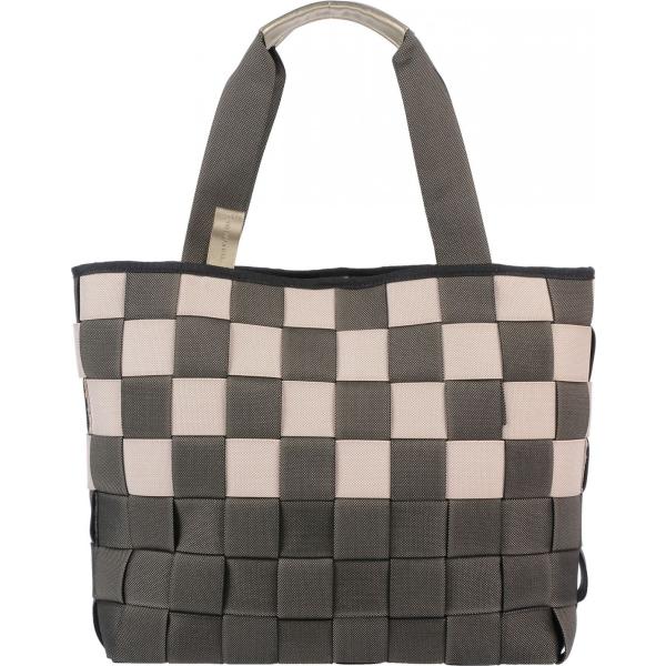 Borsa a mano maxi a quadri doppio manico interno sfoderato in tessuto tecnico con tasca interna Mandarina Duck a quadri