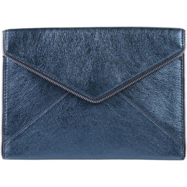 Borsa a mano in pelle martellata taglia media interno foderato tinta unita Rebecca Minkoff blu tinta unita