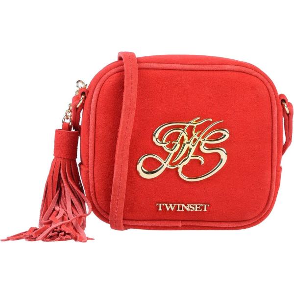 Borsa a tracolla petit effetto scamosciato con zip interno foderato in pelle con nappine Twinset tinta unita