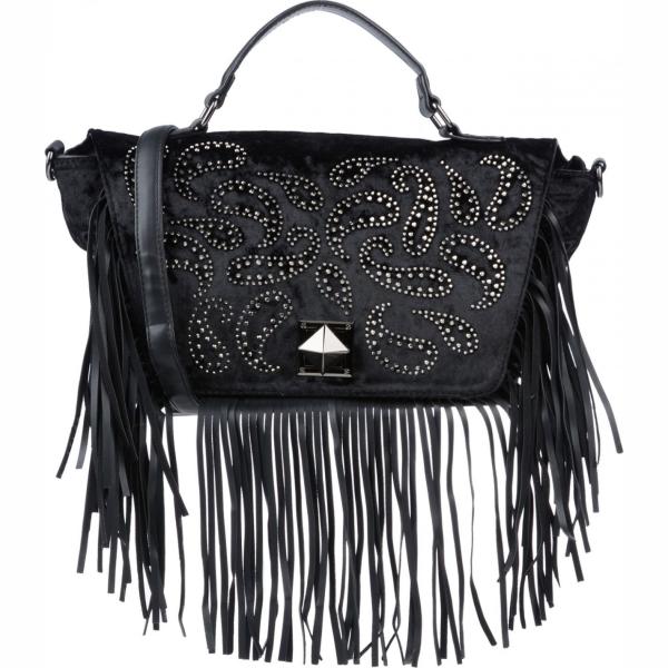 Borsa a mano messenger con strass e frange taglia media interno foderato in velluto con manico tinta unita Maury tinta unita