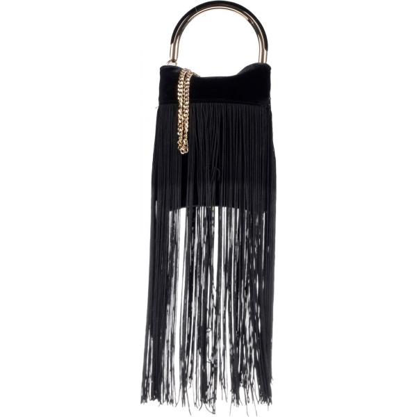 Borsa a mano mini con manico e frange con zip interno foderato in velluto tinta unita Olga Berg tinta unita