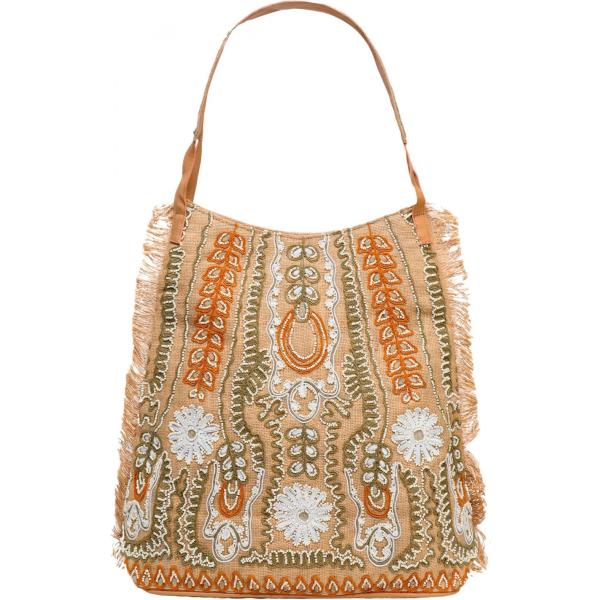 Borsa a spalla maxi fantasia floreale con ricamo interno foderato con manico Antik Batik a fiori