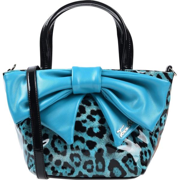 Borsa a mano con fiocco fantasia effetto vernice taglia media con zip interno foderato in pelle sintetica con tracolla removibile blu Tosca Blu animalier