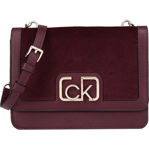 borsa a tracolla da donna in marrone scuro con zip in velluto Calvin Klein