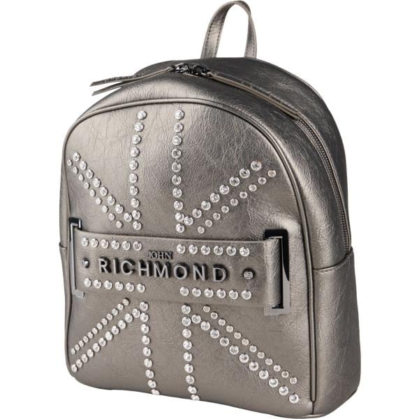 Zaino da donna in grigio scuro effetto laminato con zip John Richmond