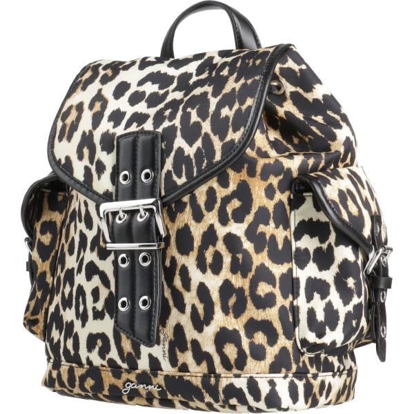 Zaino da donna in grigio scuro animalier con zip in nylon Ganni