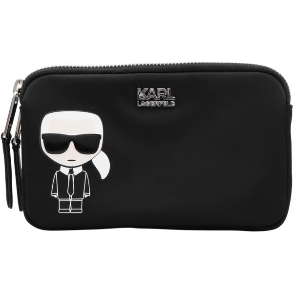 Pochette con stampa e zip interno foderato in tessuto tecnico tinta unita Karl Lagerfeld con stampe