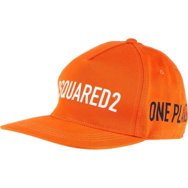 cappello con visiera da donna in bianco neve con stampe in cotone Dsquared2