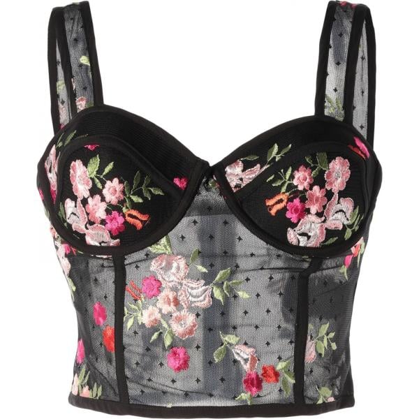 Bustino fantasia floreale con ricamo scollatura profonda senza maniche con zip in tulle Lost Ink a fiori