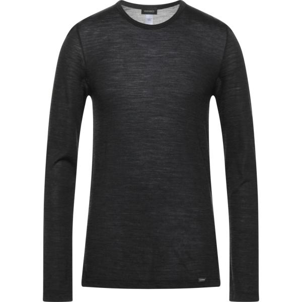 t-shirt Hanro nero tinta unita