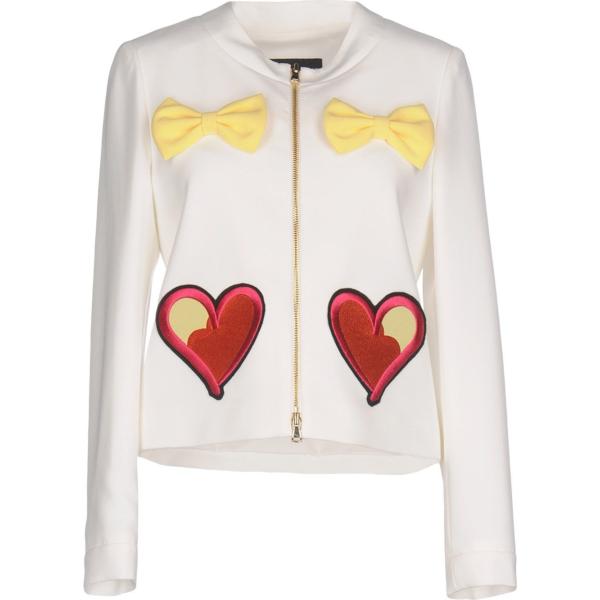 Giacca con fiocco senza tasche contrasto collo tondo a maniche lunghe con zip interno foderato crêpe Boutique Moschino bianco tinta unita