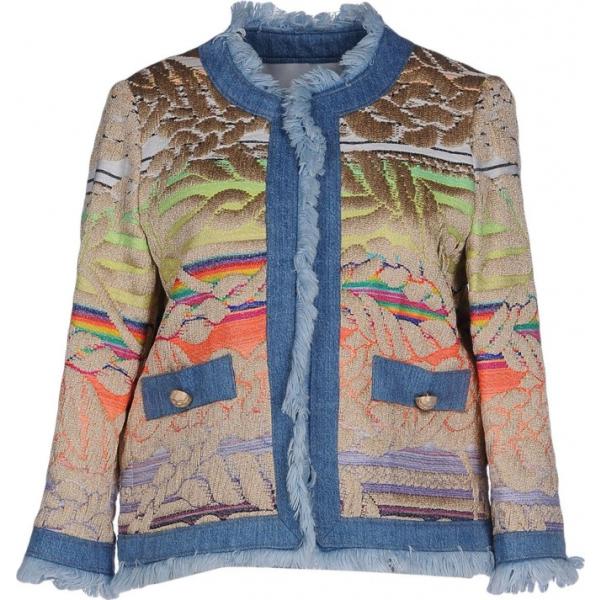 Giacca fantasia multicolore effetto laminato collo tondo a maniche lunghe interno sfoderato in denim con tasche Giada Benincasa multicolore
