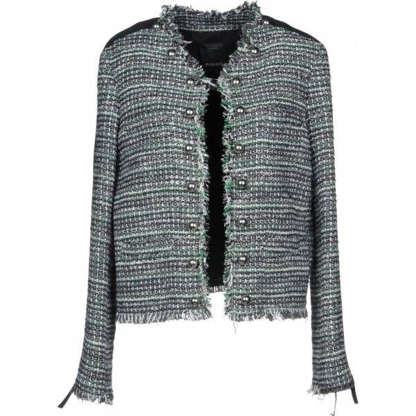 Giacca tweed effetto laminato collo a v a maniche lunghe interno foderato con tasche Pinko grigio
