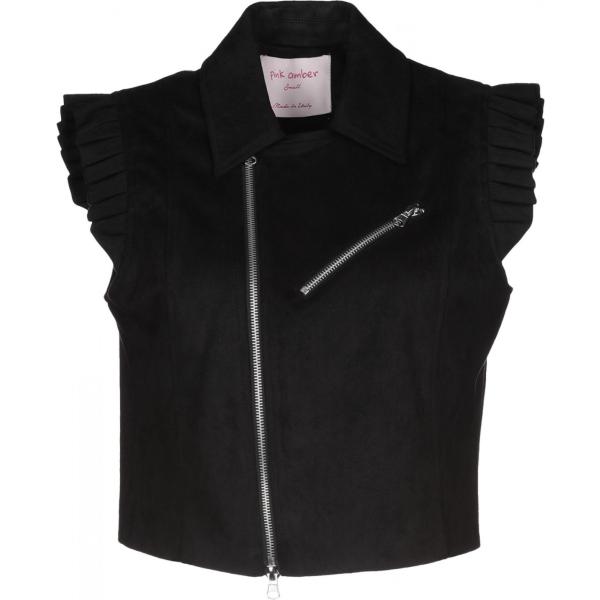 Giacca effetto scamosciato collo classico con zip interno foderato tinta unita rosa Pink Amber tinta unita