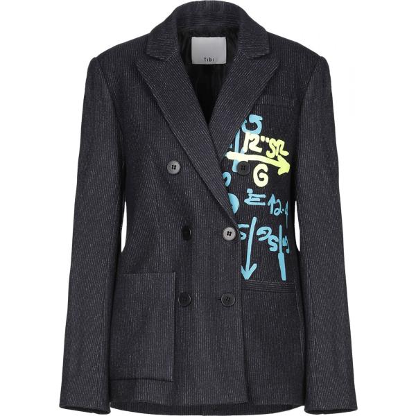 Giacca doppiopetto con spacco posteriore e stampa collo con revers a maniche lunghe interno foderato in flanella con tasche Tibi con stampe