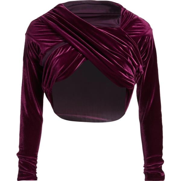 Top da donna in blu scuro collo aperto a maniche lunghe in velluto Maygel Coronel Maygel Coronel