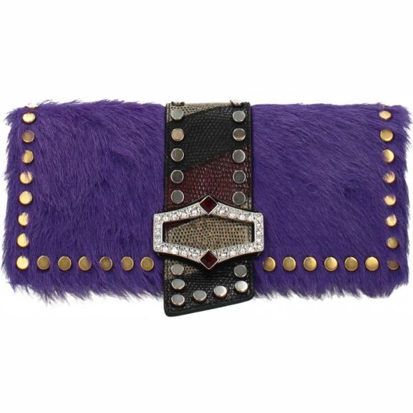 Pochette con strass e borchie con tracolla removibile viola Prada viola