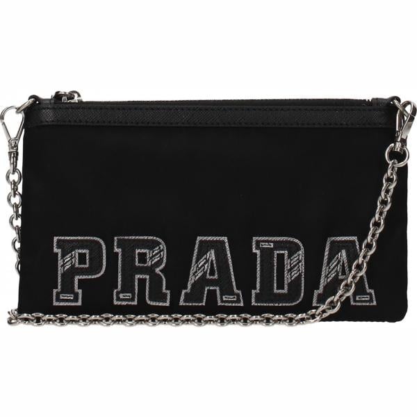 Pochette con manico e logo frontale nero Prada nero