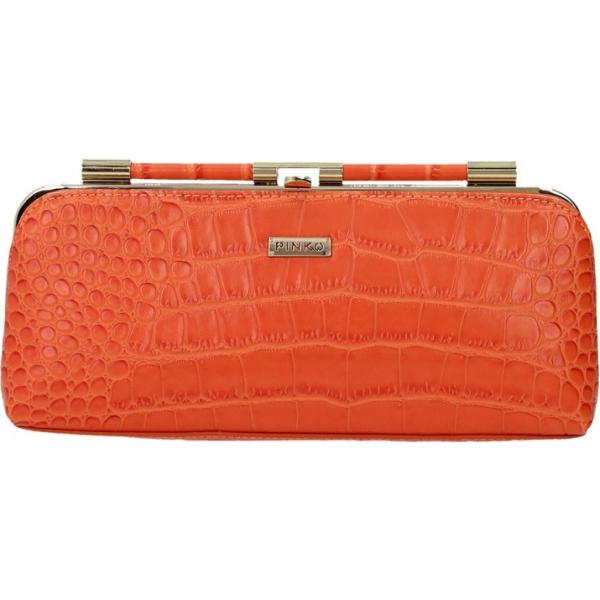Pochette con zip e logo frontale arancione e oro Pinko arancione