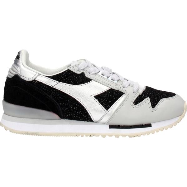 Sneakers glitter in pelle con logo frontale nero e grigio e argento Diadora Heritage nero