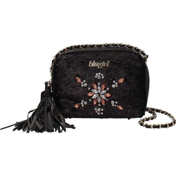 Borsa a tracolla con strass e frange nero Blugirl - Blumarine nero
