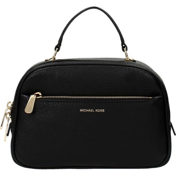 Borsa a mano con manico e zip in pelle con logo frontale nero e oro Michael Kors nero