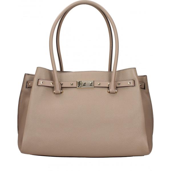 Borsa a spalla con borchie e logo frontale beige Michael Kors