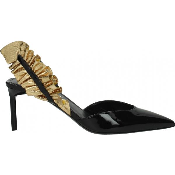 Sandali effetto vernice nero Saint Laurent nero