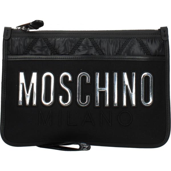 Pochette con manico e logo frontale nero Moschino nero