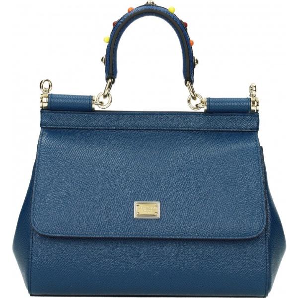 Borsa a mano con borchie e logo frontale blu Dolce&Gabbana blu