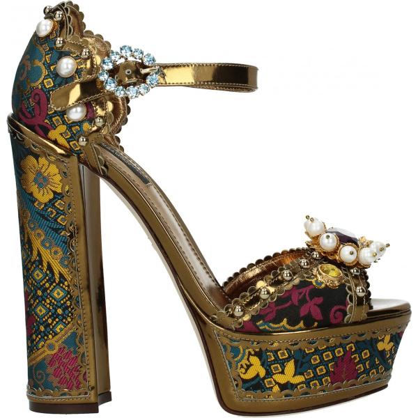 Sandali con strass e borchie oro Dolce&Gabbana giallo
