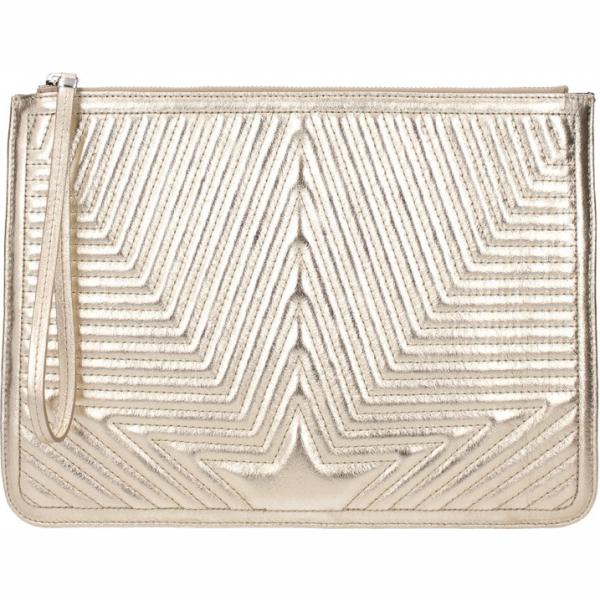 Pochette con manico e zip in pelle oro Golden Goose giallo