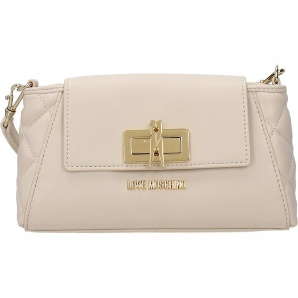 Borsa a tracolla con logo frontale beige Love Moschino