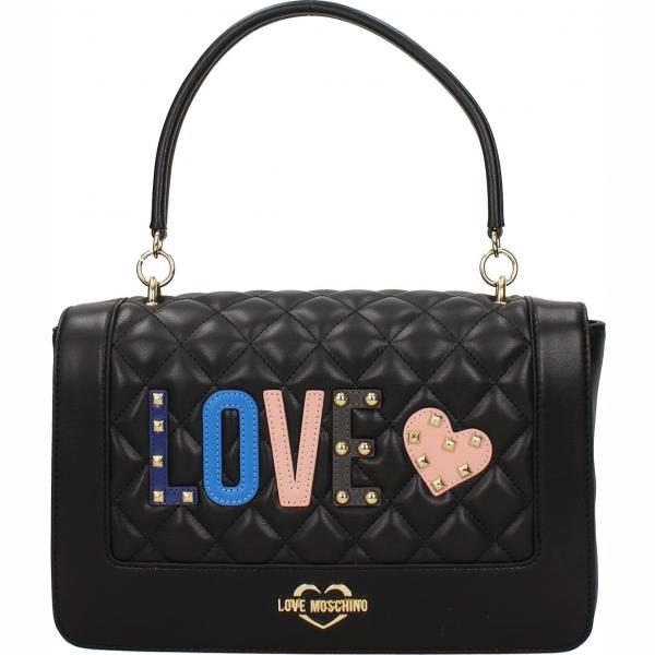 Borsa a mano con borchie e logo frontale nero Love Moschino nero