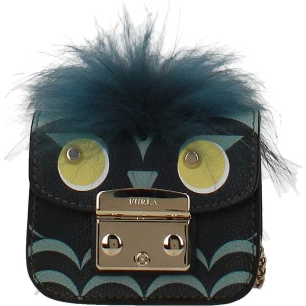 Borsa a mano con borchie e logo frontale blu Furla blu