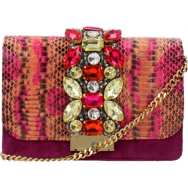 Pochette con strass motivo serpente con perline e tracolla removibile arancione Gedebe arancione serpente
