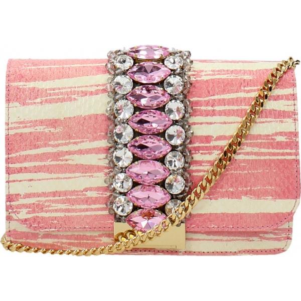 Pochette con strass motivo serpente con perline e tracolla removibile rosa Gedebe rosa serpente