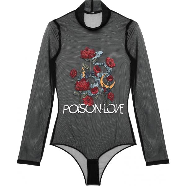 Body con stampa a maniche lunghe in tulle con bottoni nero Tezenis