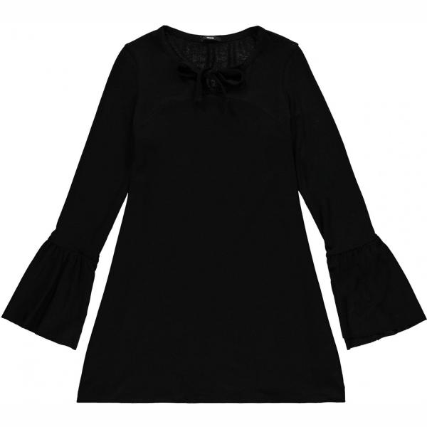 Vestito corto con fiocco e volant con cerchi girocollo a maniche lunghe vestibilità ampia nero Tezenis