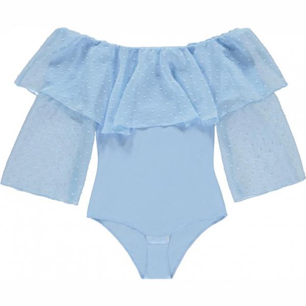 Body con volant e scollo a maniche corte con bottoni azzurro Tezenis