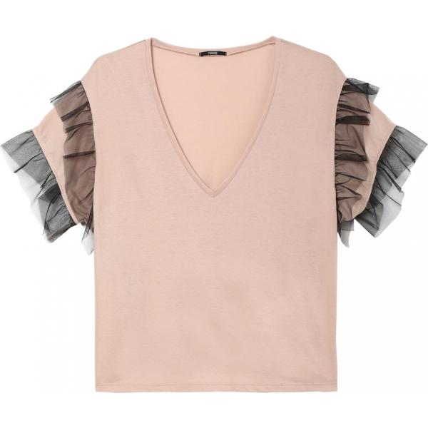 Maglia a giromanica con cerchi e ruches con scollo a maniche corte in tulle rosa Tezenis