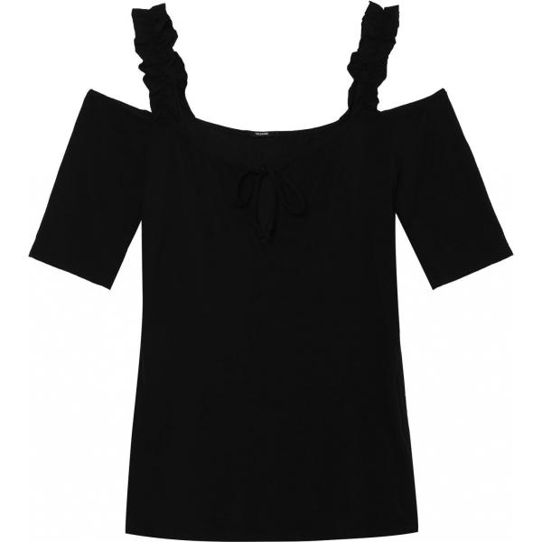 Maglia con fiocco e cerchi con ruches e spalle scoperte a maniche corte elasticizzato nero Tezenis