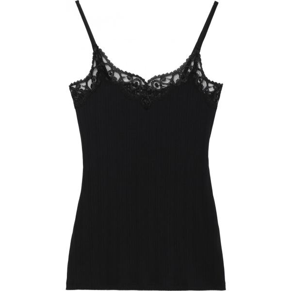 Canottiera con pizzo e spalline sottili aderente nero Tezenis